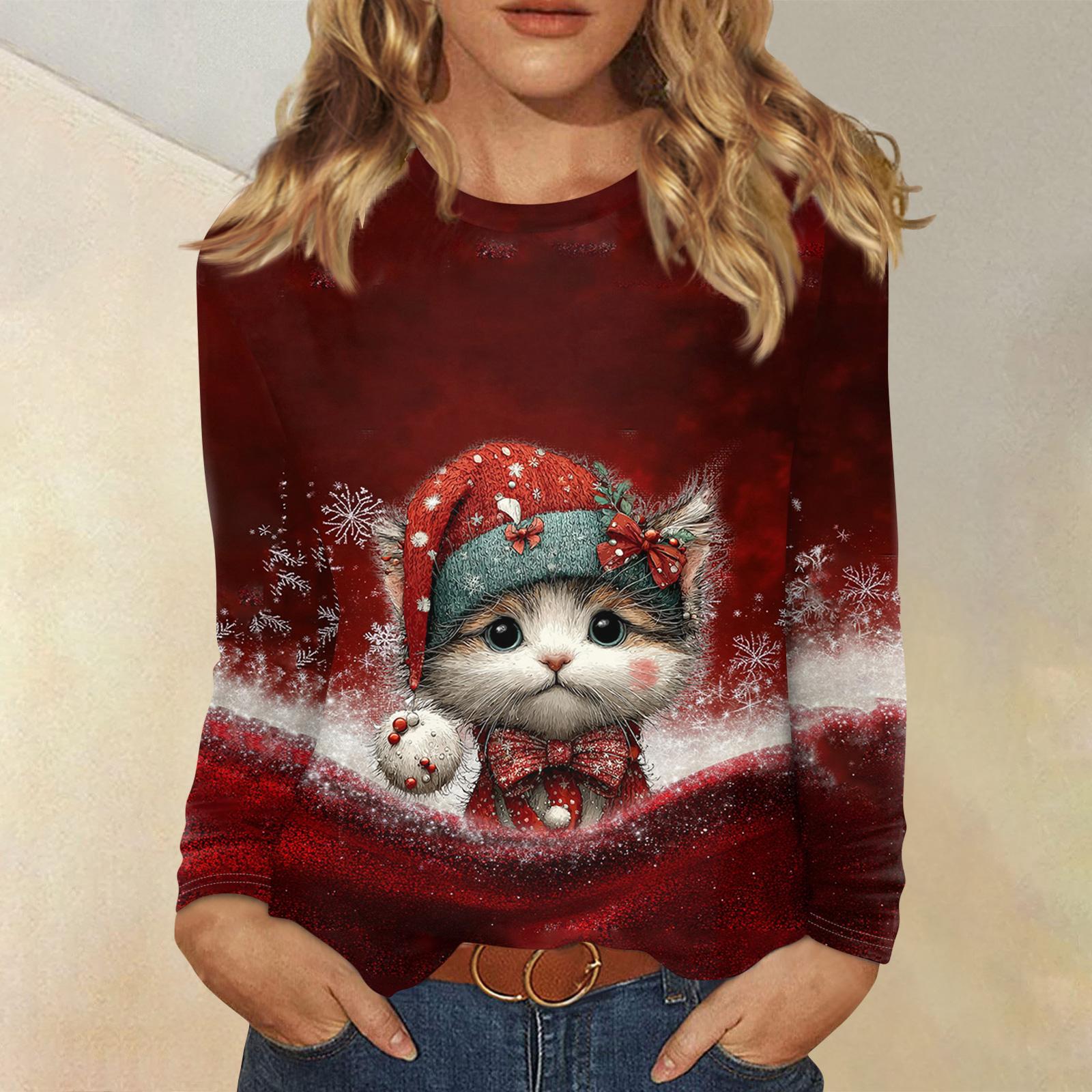 

Рубашки с длинным рукавом для женщин, милые футболки с графическим принтом, блузки, повседневные базовые топы больших размеров, пуловеры XL винный