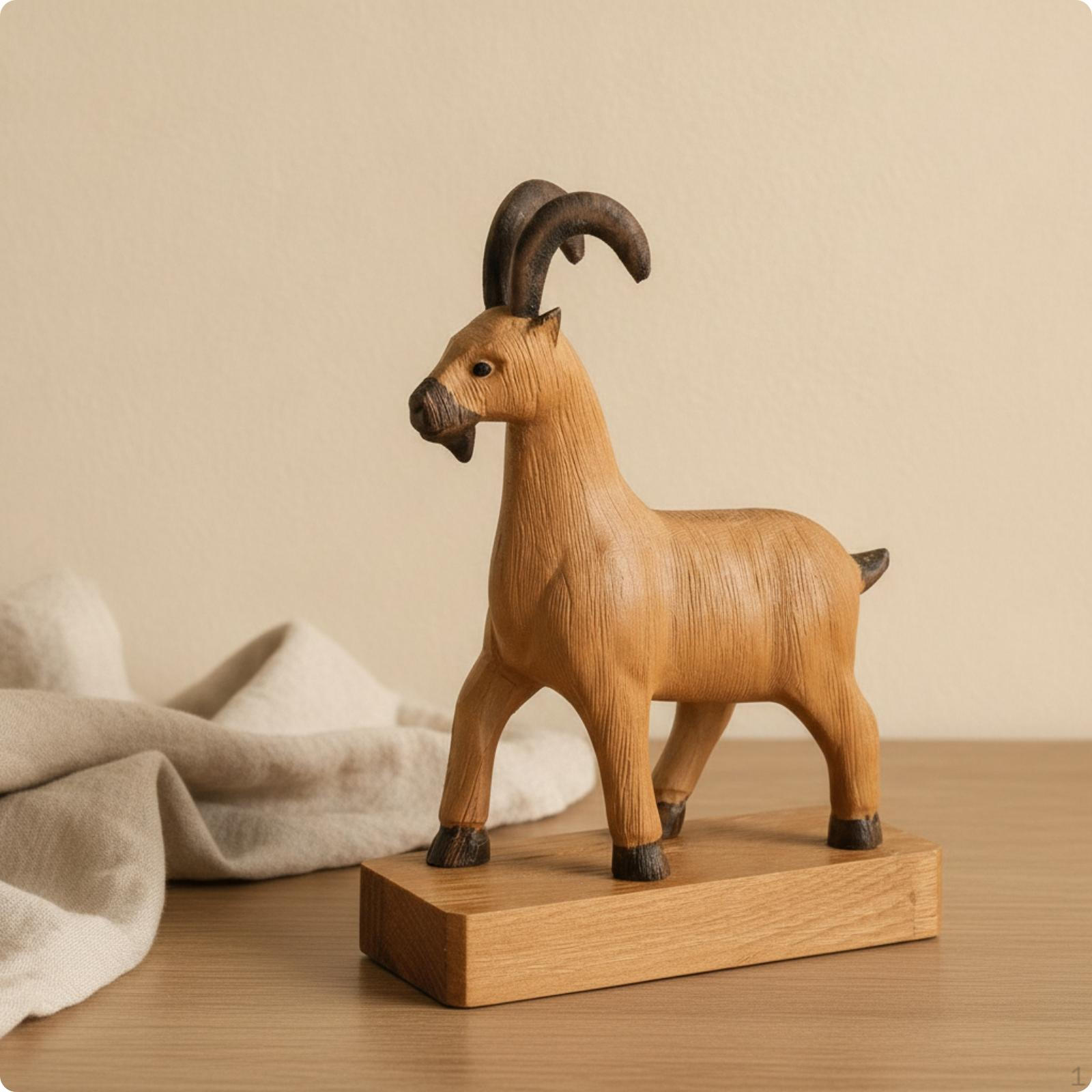 Wooden Caprine Figurine Rustic Nordic Handcrafted Farm Animal Sculpture L Wood