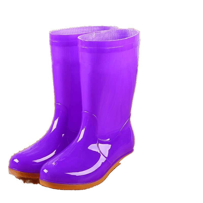 High rain boots rain shoes waterproof shoes glue shoe cover shoes women's fashion medium tube velvet cotton warm adult non-slip kitchen summer