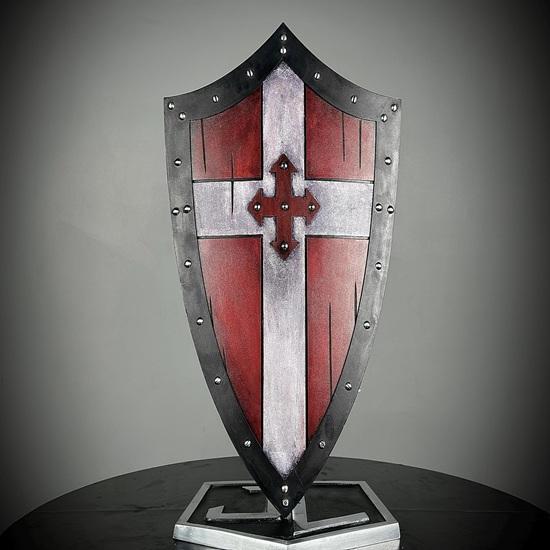 71.12 Cm Templar Shield Medieval Knight Red Cross Wooden Templar Shield Crusader Battle Damaged Heater Shield Best Gift