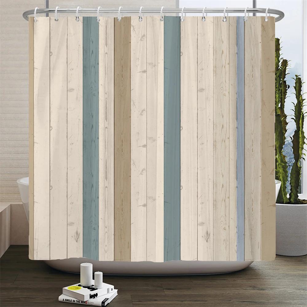 Rustic Shower Curtain Vintage Vertical Wood Planks Distressed Rustic Hardwood Design Fabric Bathroom Decor Curtain with Hooks