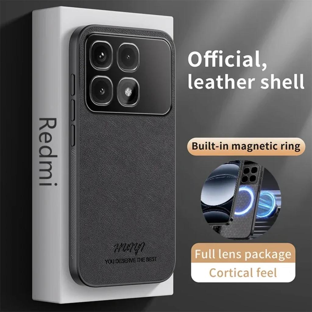 Leather Case for Xiaomi Redmi K70 Ultra K80 Pro Car Magnetic Holder Luxury Silicone Protection Phone Cover Redmi K70E Shell