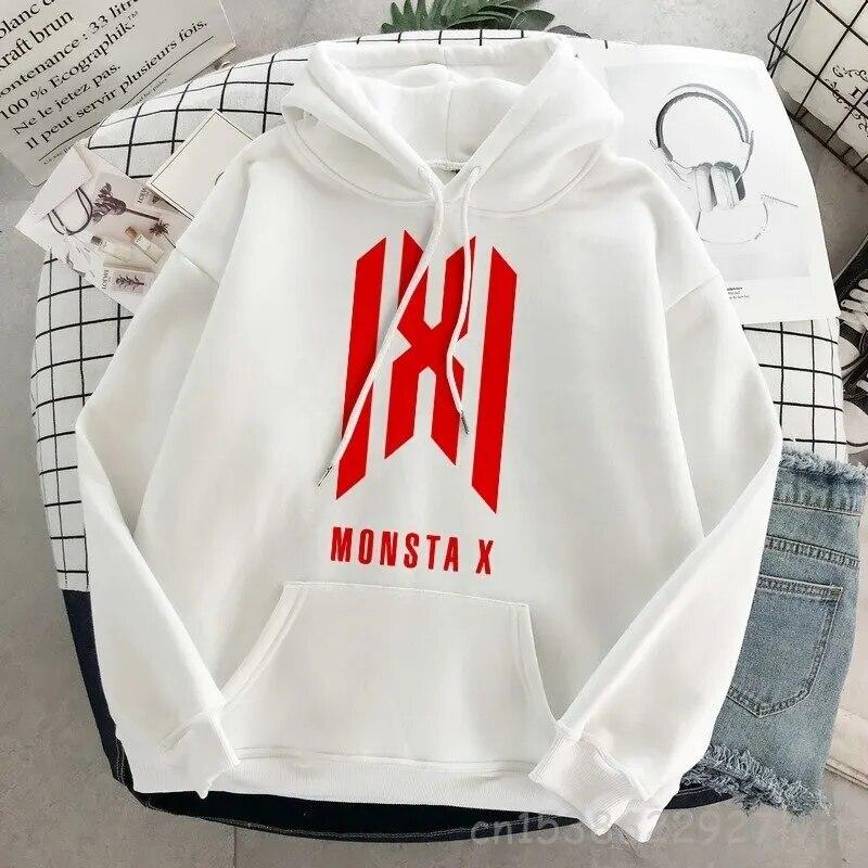 Hipster svetr Monsta X oversized módní mikina s kapucí Harajuku mikina podzimní oblečení ženy mikiny s dlouhým rukávem streetwear unisex mikina