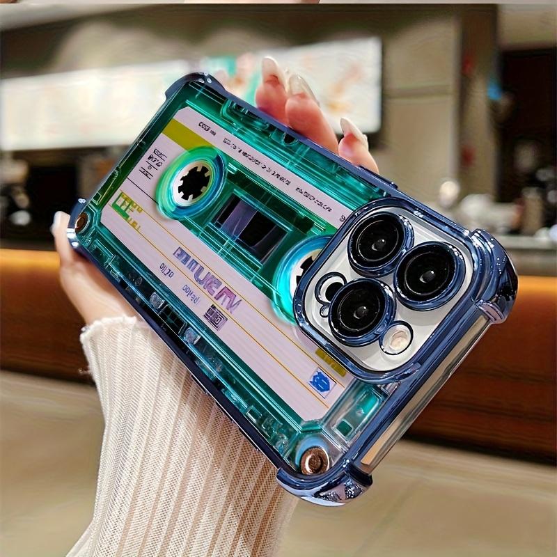 Unique Blue-Green Cassette Tape Phone Case For iPhone 17 16 15 14 13 12 11 Pro Max Plus 17 Air Airbag Plating Back Cover