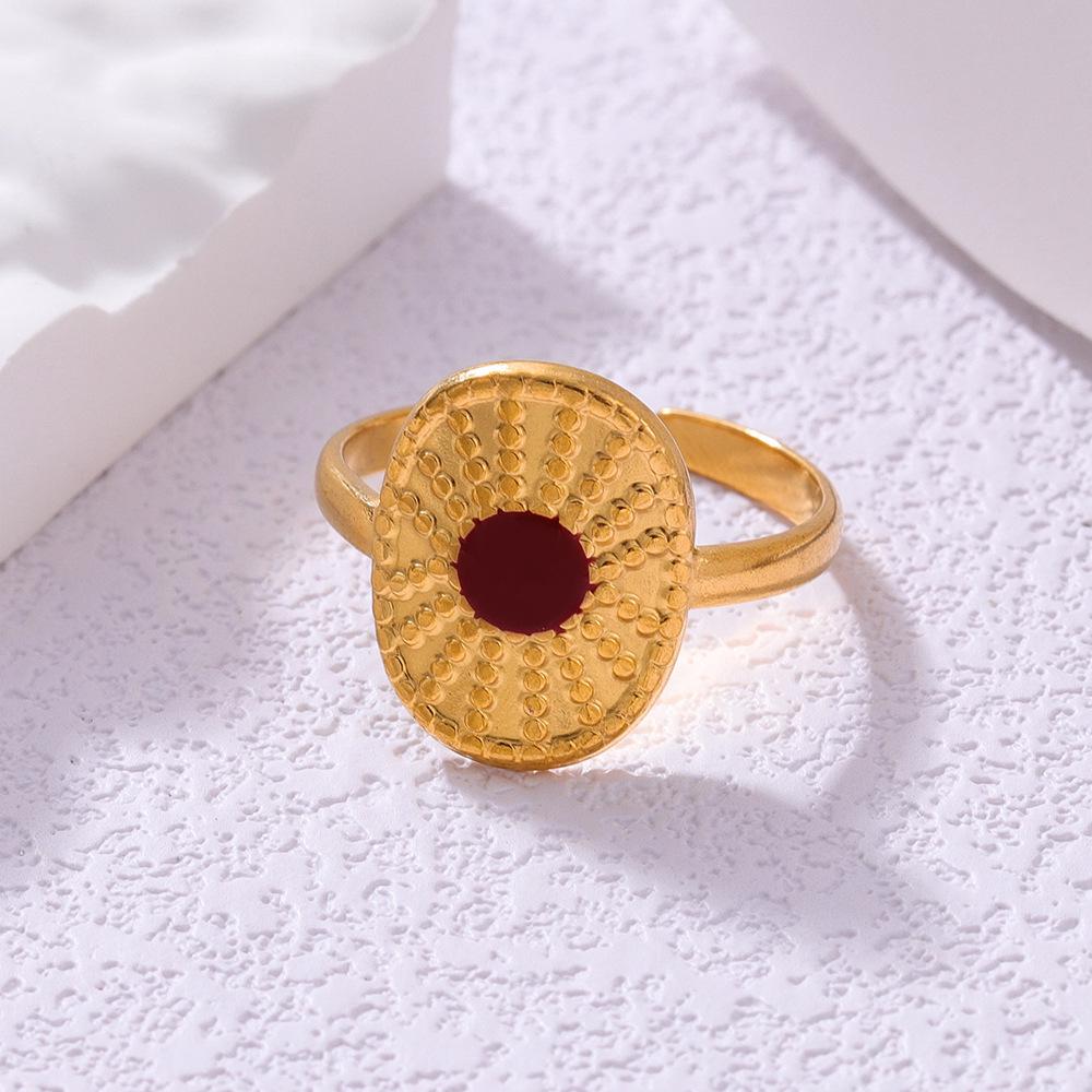 

18K Gold Plated Geometric Enamel Open Ring - European & American Style, Versatile Irregular Design for Women