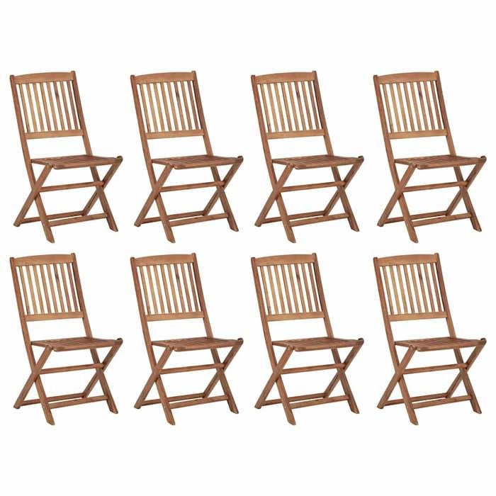 Exclusive House - Folding Outdoor Chairs and Cushions Set of 8 Acacia Wood