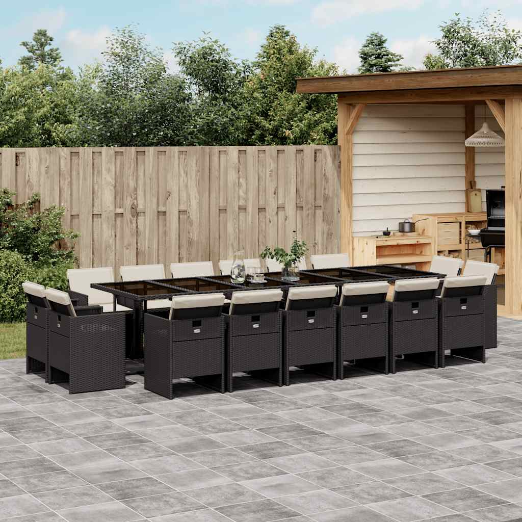Vidaxl 17-Cz. Juego de Muebles de Jardín con Cojines, Negro, Ratán PE