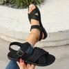 Women's round headed retro hollowed out casual one button open toed women's sandals