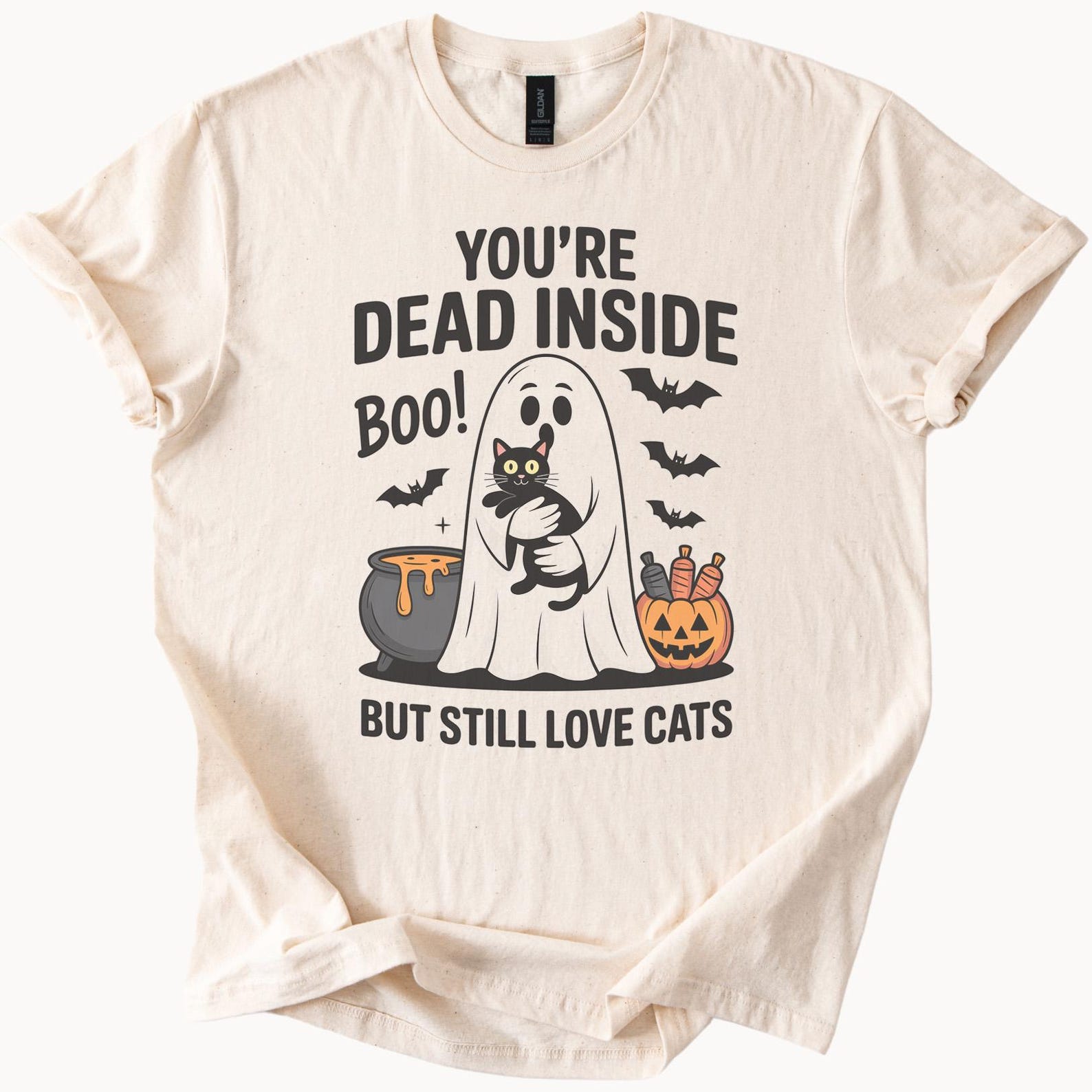 Ghost Cat Halloween Shirt Youre Dead Inside Boo Funny Black Cat Lover Graphic Tee Spooky Pumpkin Bat Cauldron Fall Costume Top 160