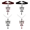 Gothic Style Choker Necklace Dark Vampires Velvety/Metal Chain Large Crossses Pendant Choker Accessory Alternative Chain