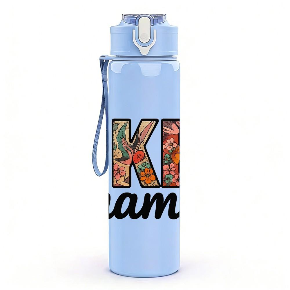 1PC Inked Mama Retro Bold Letter Print 750ml Color Plastic Sports Water Bottle Leakproof Flip Straw Lid Suitable for Sports Office Home Use