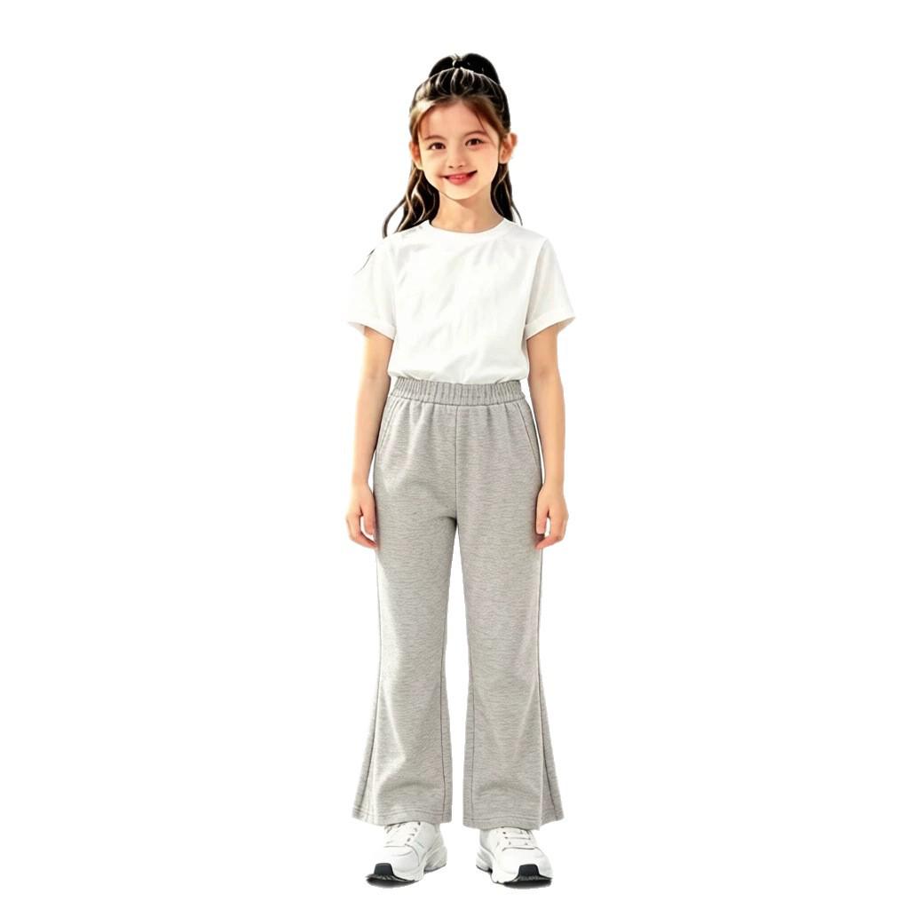 Girls' Split Micro-Flare Sweatpants: Solid Color Elastic Casual Sports Pants for Spring and Autumn