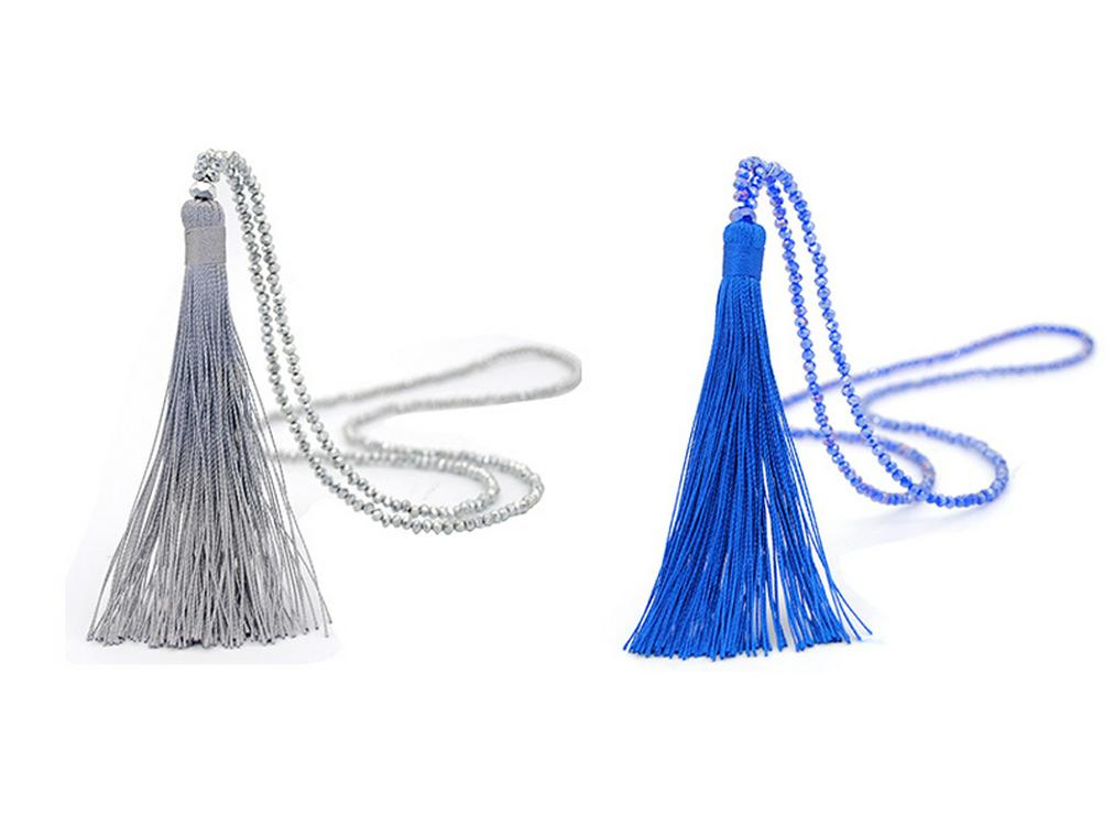 Velvet Thread & Crystal Beaded Tassel Necklace: 10-Color Handmade Women's European & American Long Chain Jewelry