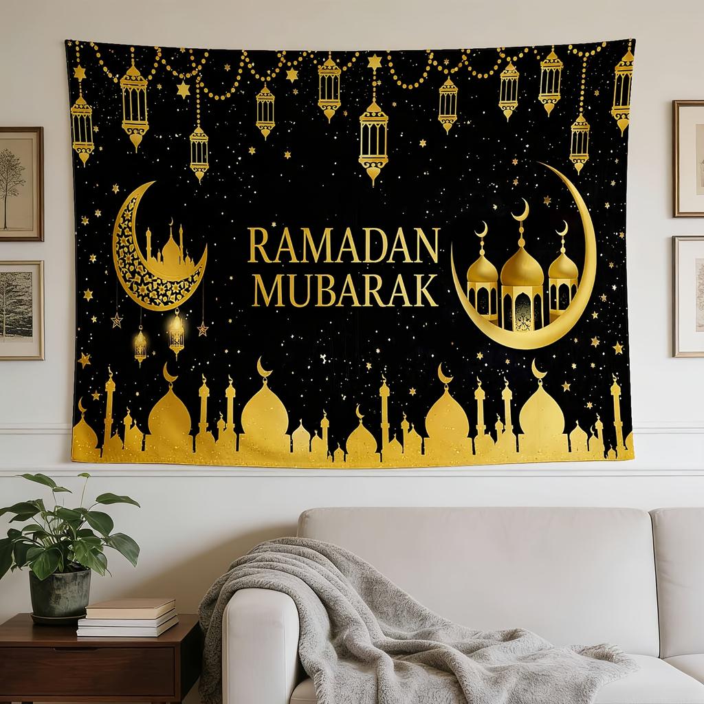 A Stylish Tapestry, Golden Ramadan Greetings, Perfect for Sprucing Up Wall Decor In Homes, Dorms And Bedrooms