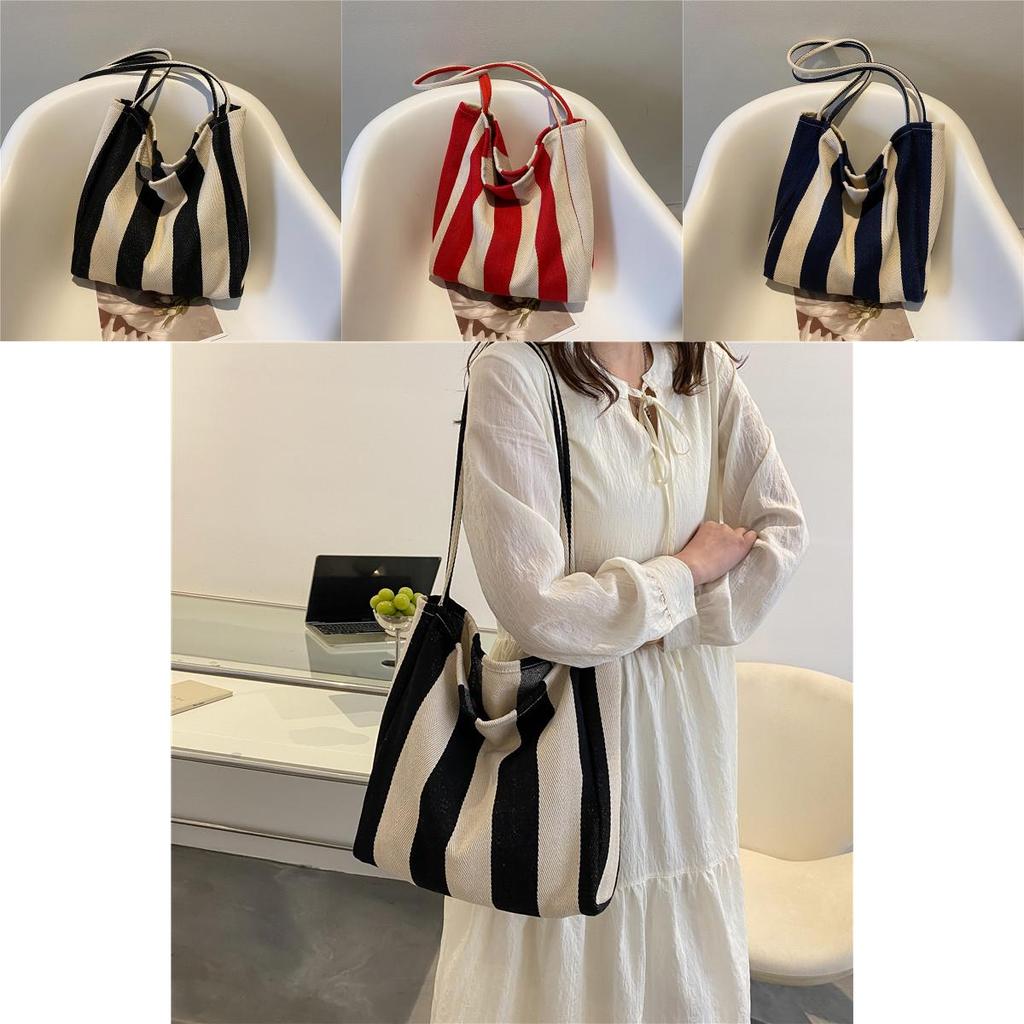 Stylish Urban Stripe Canvas Tote Bag Large Capacity Summer Shoulder Bag For Women 2022
