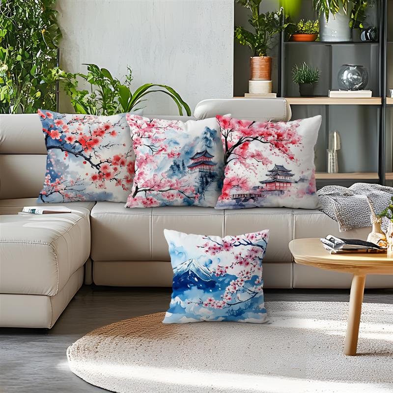 Cherry Blossom Cushions Pillowcase Printed Polyester 45x45cm Throw Pillow Cover Decorative Sofa Cushion Pillowslip Home Decor