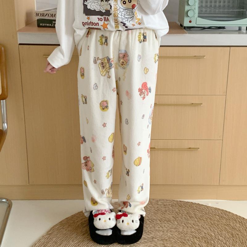 Damen Cartoon Flanell Fleecegefütterte Pyjamahose - Warmer Herbst-/Winterstil