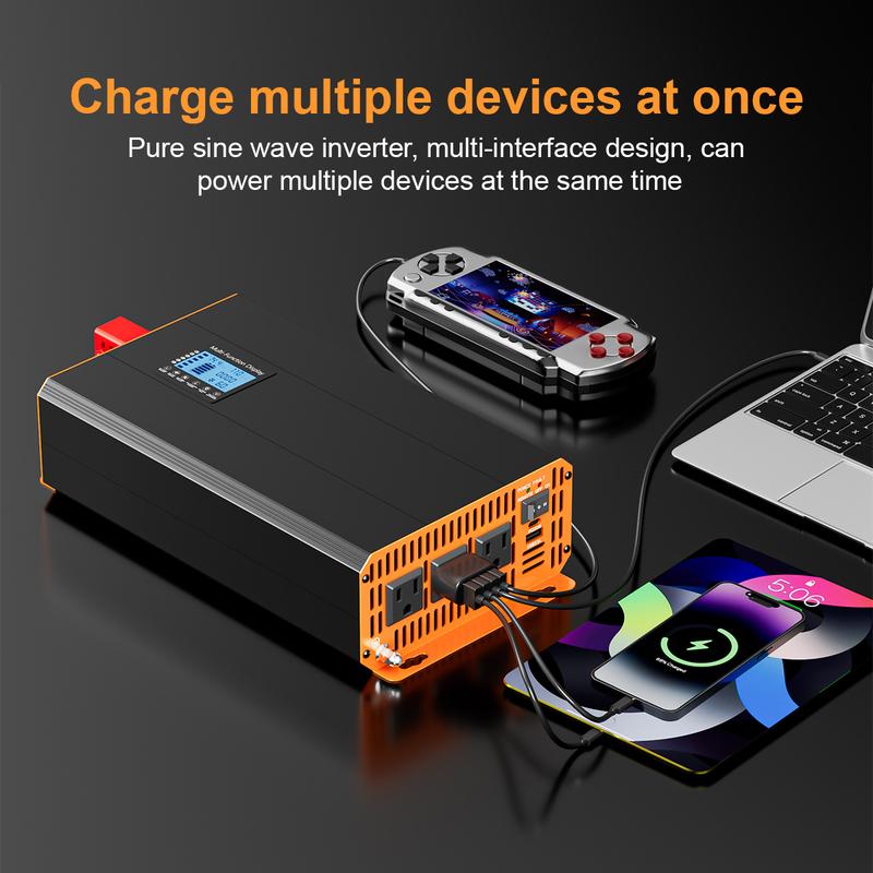 Pure Sine Wave Inverter DC to AC 12V 24V to 120V 4000W 3000W 2000W 60Hz High Power Inverter LCD Display Car Solar Inverter