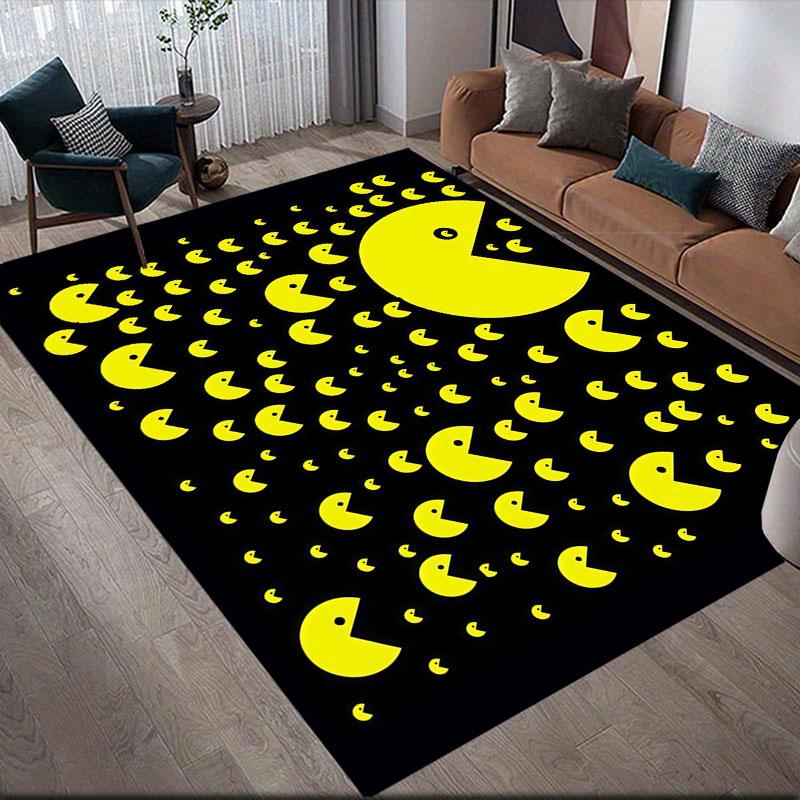 Pac‑Man Flannel Printed Carpet, Home Sofa Decoration for Living Room & Bedroom, Non‑Slip Play Flannel Floor Mat for Game Room