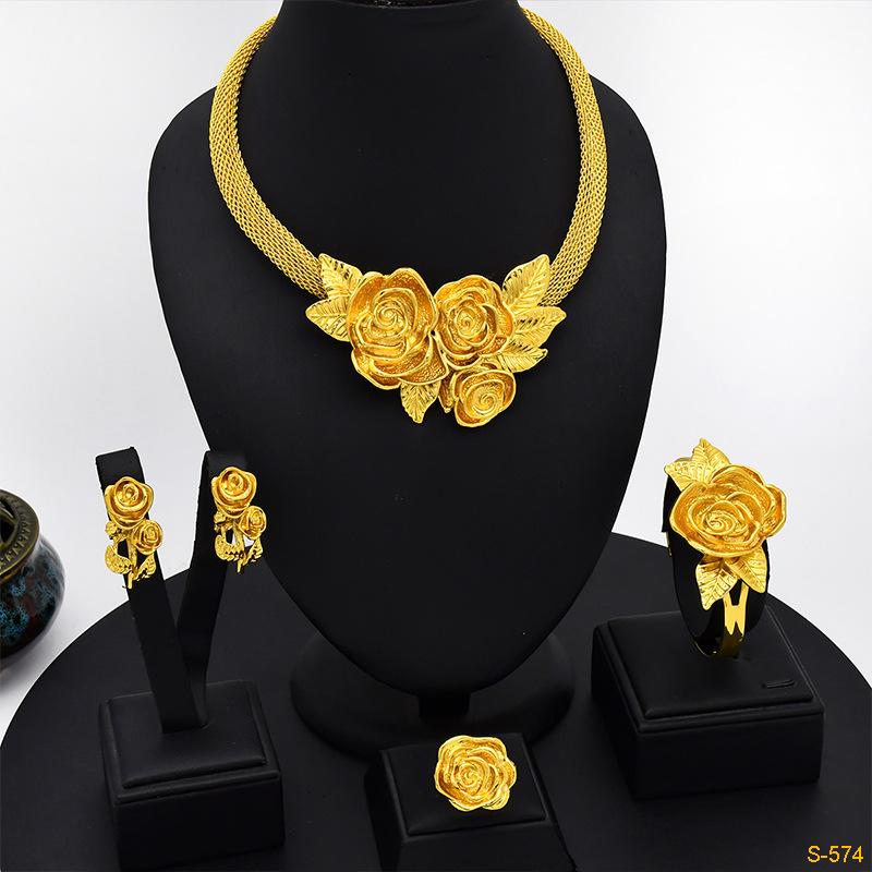 24K Dubai Gold Jewelry Set Europe, America and Africa Popular Jewelry Earrings Four-piece Set 2026