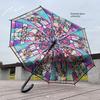 New Style British-Style Tropical Arched Transparent Umbrella with Stained Glass, Long Handle, Automatic, Large, Romantic, for Both Sunny and Rainy