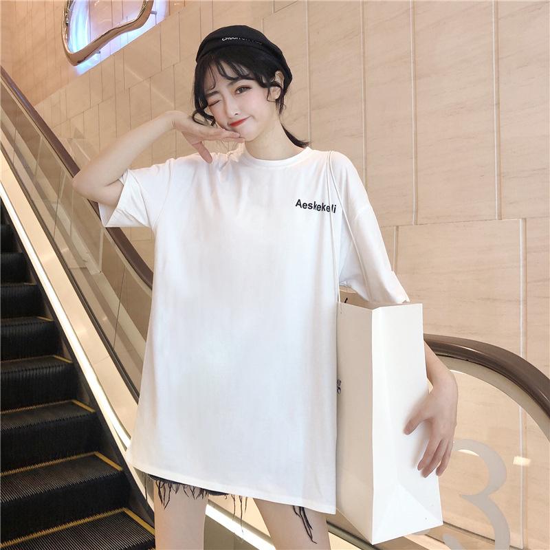 Spring and Summer Korean Version of the New Harajuku Loose Medium and Long Letter Printing Black Large Version Short-sleeved T-shirt Women Ins