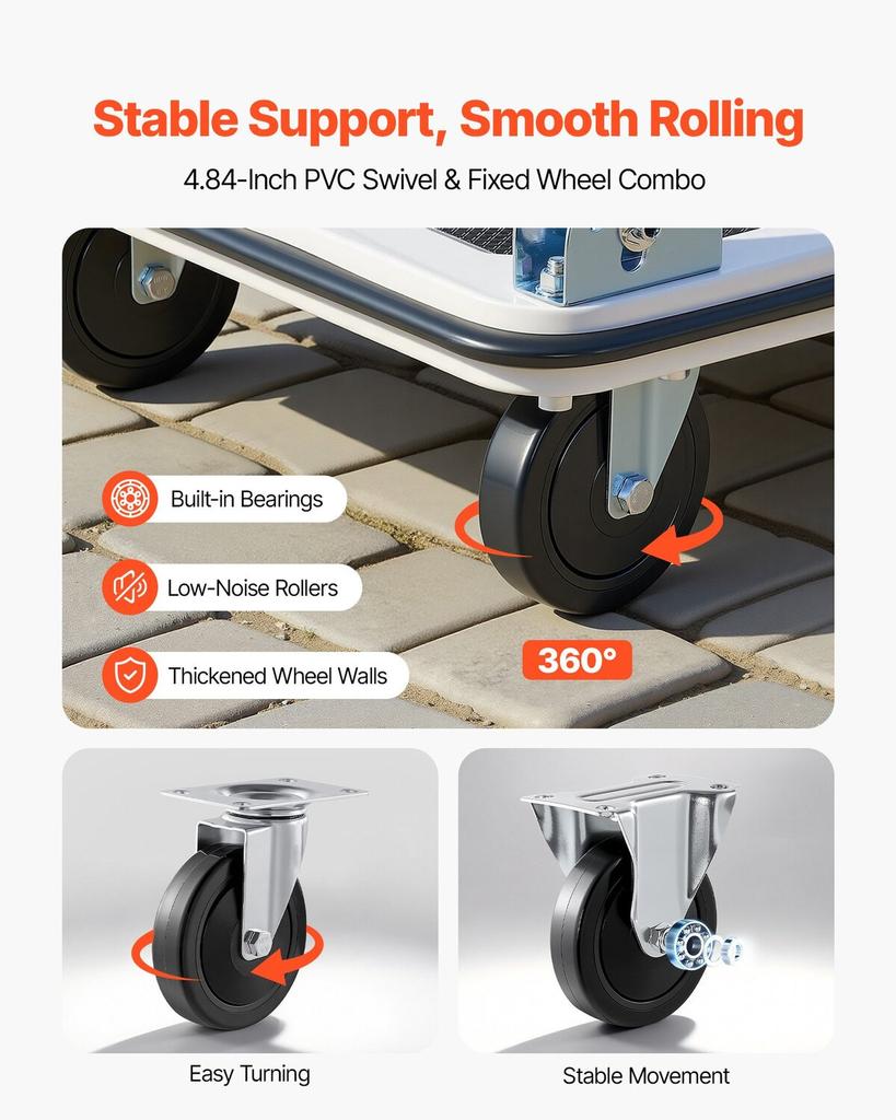 Foldable Push Cart Dolly, 299.37 Kg Capacity, Folding Platform Truck with Swivel Wheels, Moving Platform Hand Truck Flatbed Cart, Space Saving Push