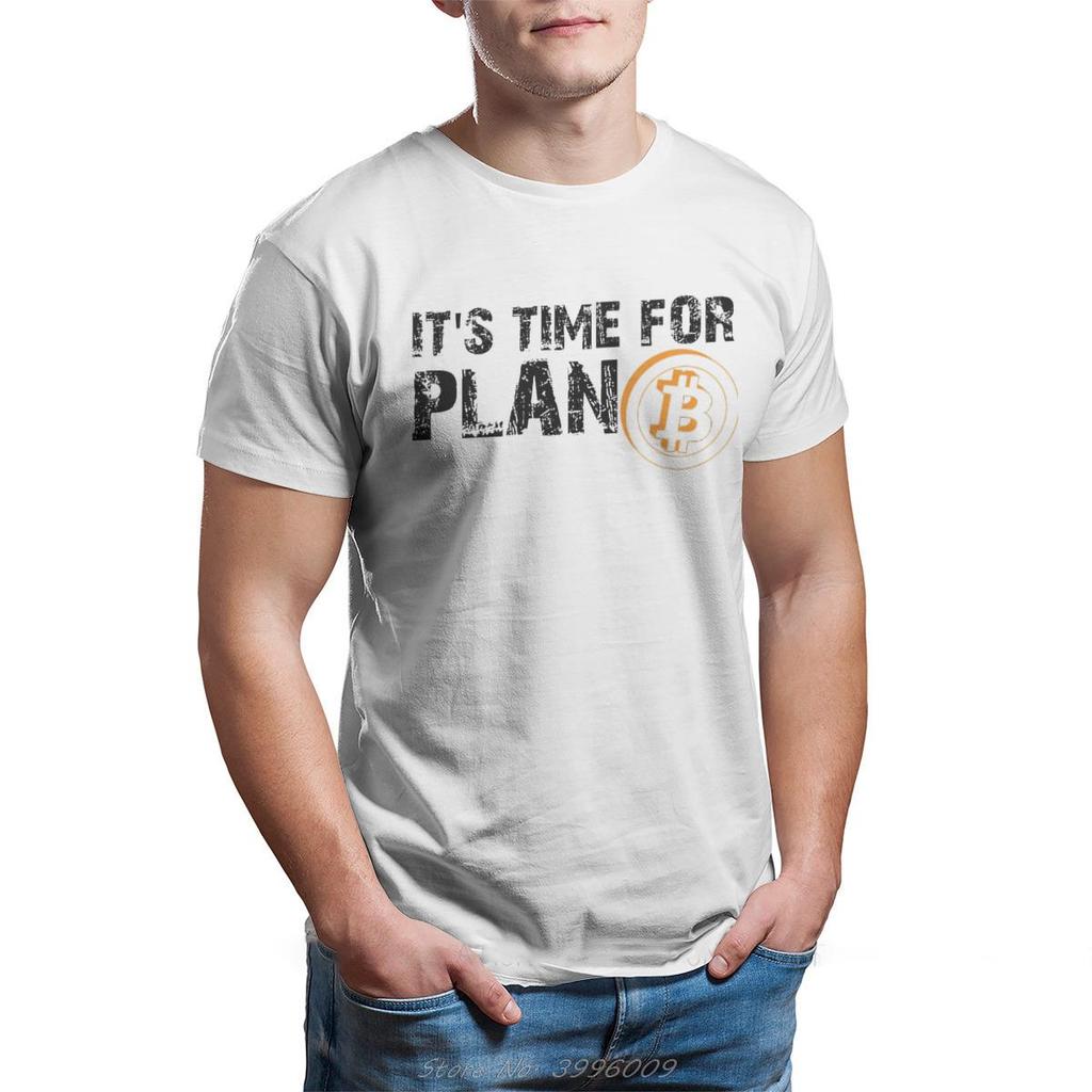 Bitcoin Sign Art Satoshi Nakamoto It's Time For Plan B Tshirt O-Neck cotton Oversized T Shirt Tees Short Sleeve Men's clothing