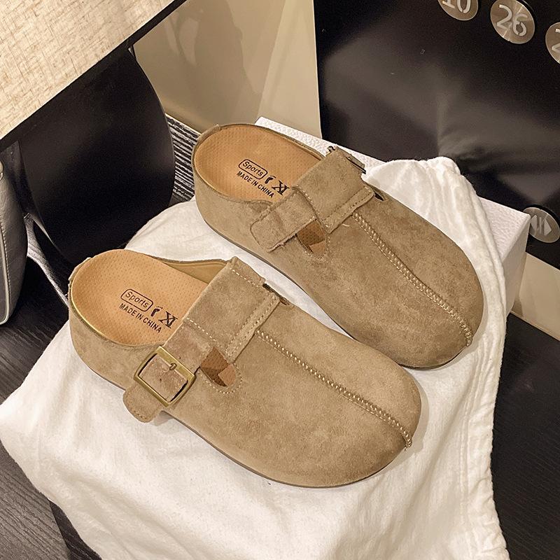 Thick sole inner height increase two wear Birkenstock shoes bag head half slippers women wear 2025 new autumn retro Birkenstock slippers