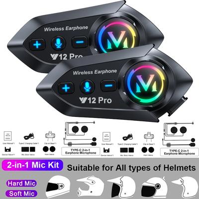 Y12 Pro Bluetooth Interkom Motocyklowy Zasięg 500m Światła RGB Wodoodporny IP56 Zestaw Słuchawkowy