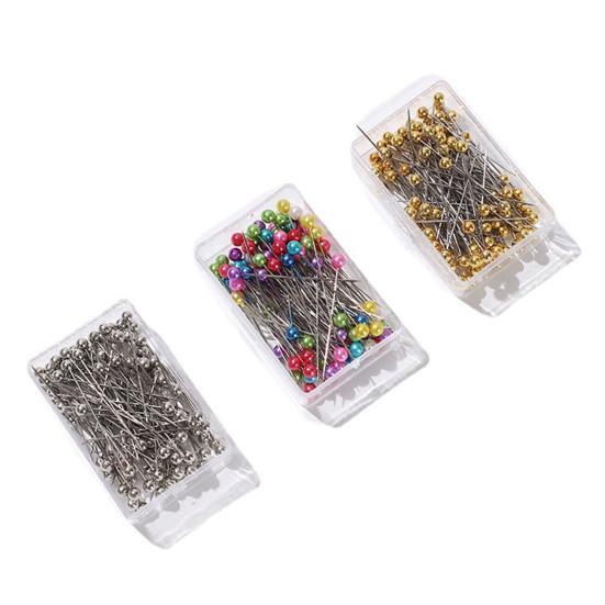 100Pcs/Box Colorful Round Top Hijab Pins with Storage Box One Tip Design Fixed Sewing
