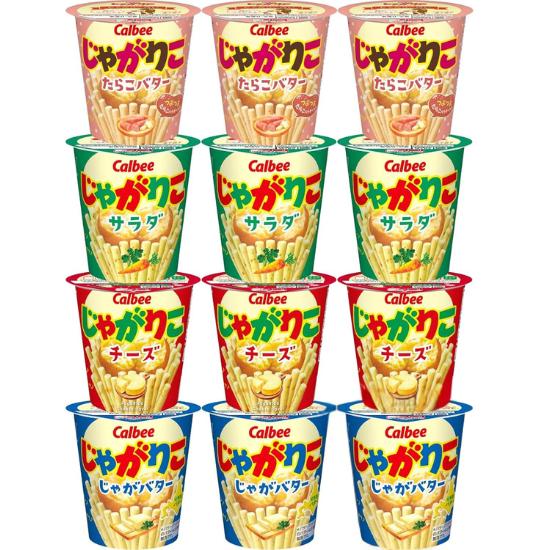 

Calbee Jagariko 12-pack Assortment (3 of each: Salad, Cheese, Potato Butter, and Cod Roe Butter)