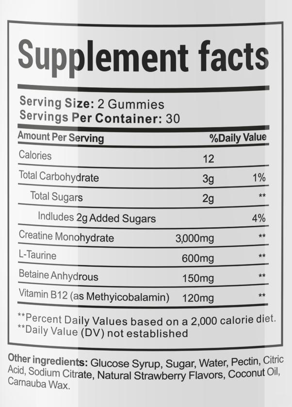Kreatin-Monohydrat-Gummis 3000mg (Erdbeeren) / Kreatin-Monohydrat 3000mg, 60 Gummibärchen