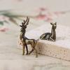 Copper Alloy Sika Deer Tabletop Small Ornaments Vintage Animal Figurines Desk Decorations Accessories Home Decor Crafts