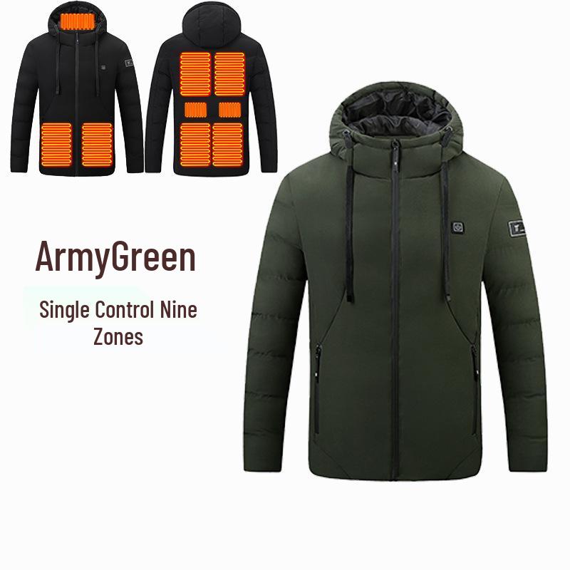 Men's Smart Heated Winter Jacket with Hood - Warm, Constant Temperature, Cold-Proof Cotton Coat