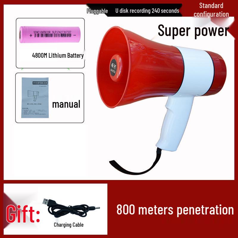 Handheld Outdoor Loudspeaker Megaphone for Street Vendors with Recording and Rechargeable Features