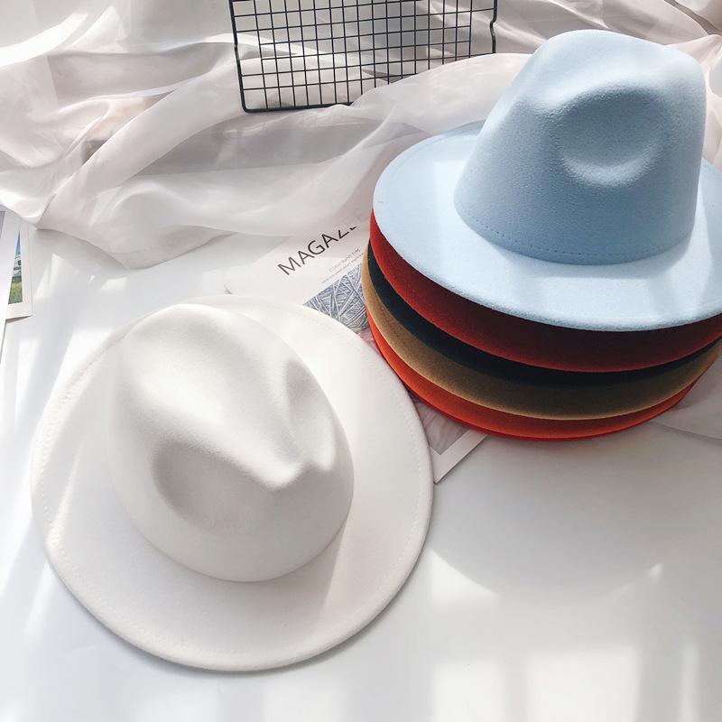 New autumn and winter woolen hats for men and women, couple's hats, wide-brimmed straight-edge hats, fashionable and versatile jazz hats
