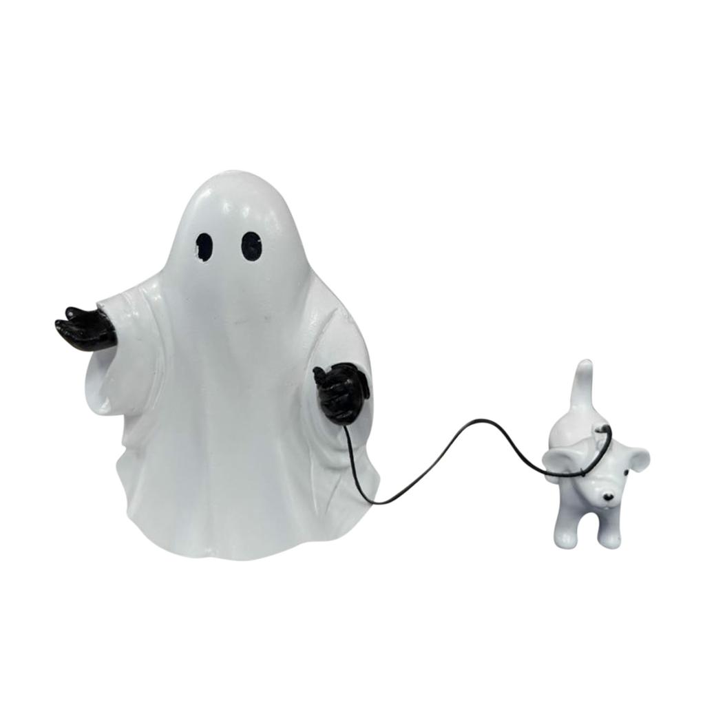 Ghosts And Puppy Candle Holder, Whimsical Halloween Statue, Ghosts Walking Dog Halloween Statue, Shelf, Table, Home Decor