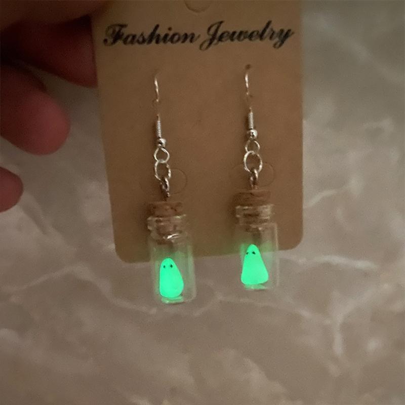 Halloween White Specter In Glass Bottle Dangle Earrings Glow In the Dark Stud Earring for Women Girl Unique Jewelry Gift