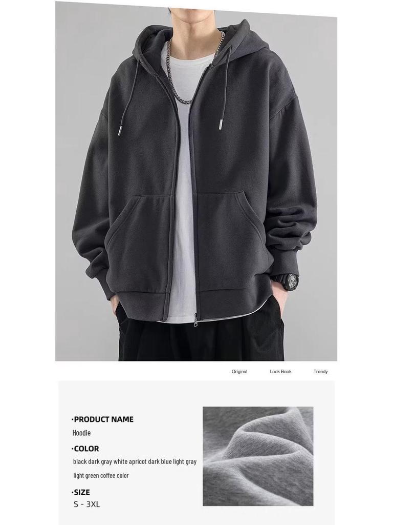 Men's Heavyweight Cardigan Hoodie - Spring & Autumn Style Trendy Hooded Coat for Couples and Boys.