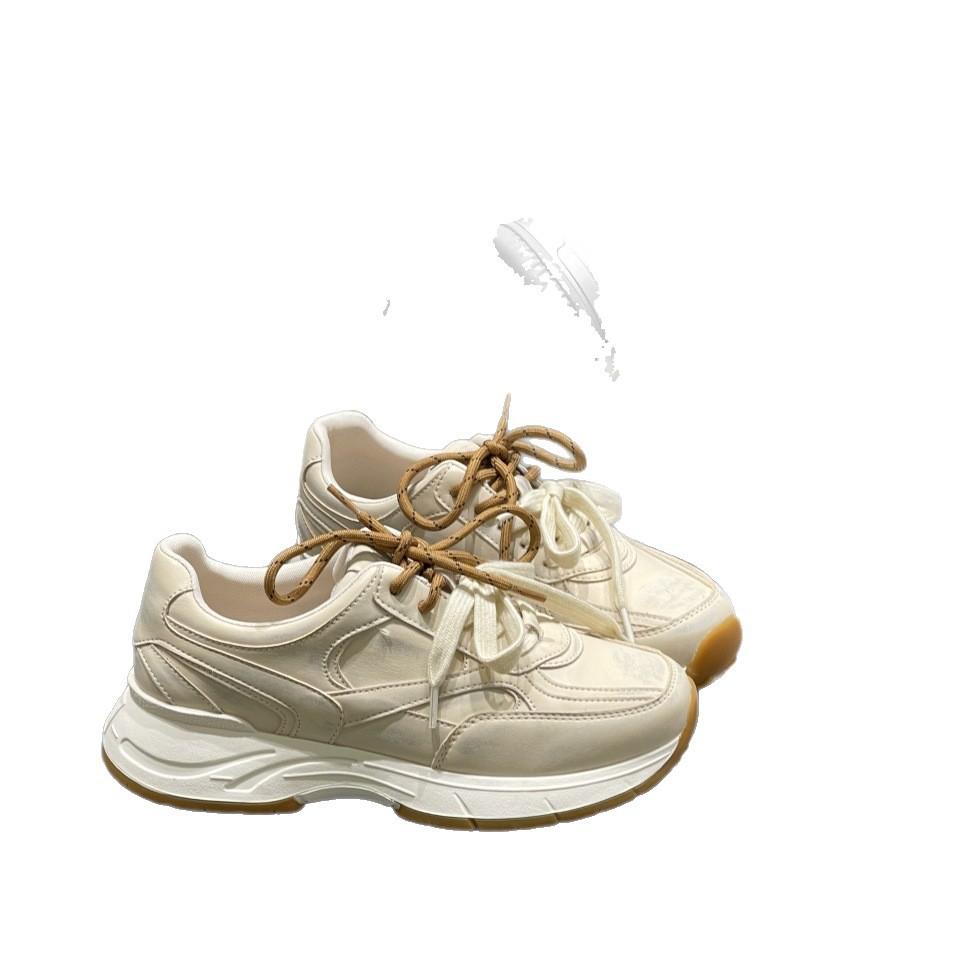 European Station 2025 Autumn New Leather Breathable Comfortable Casual Board Shoes Women's Versatile Forrest Gump Shoes Sneakers Daddy Shoes