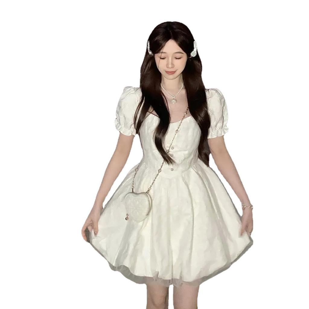 French niche design feeling waist sweet princess style dress schoolgirl summer white Lolita tutu