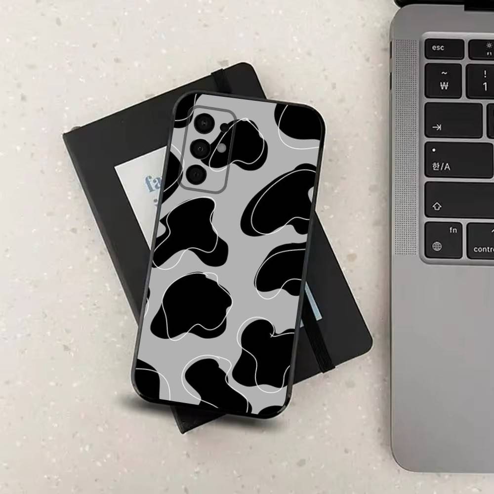 Cute Cow Print  For Samsung Galaxy A73,31,32,72,41,53,52,71,22,5G,Note,J7,8,9 Soft Black  Silicone Phone Case