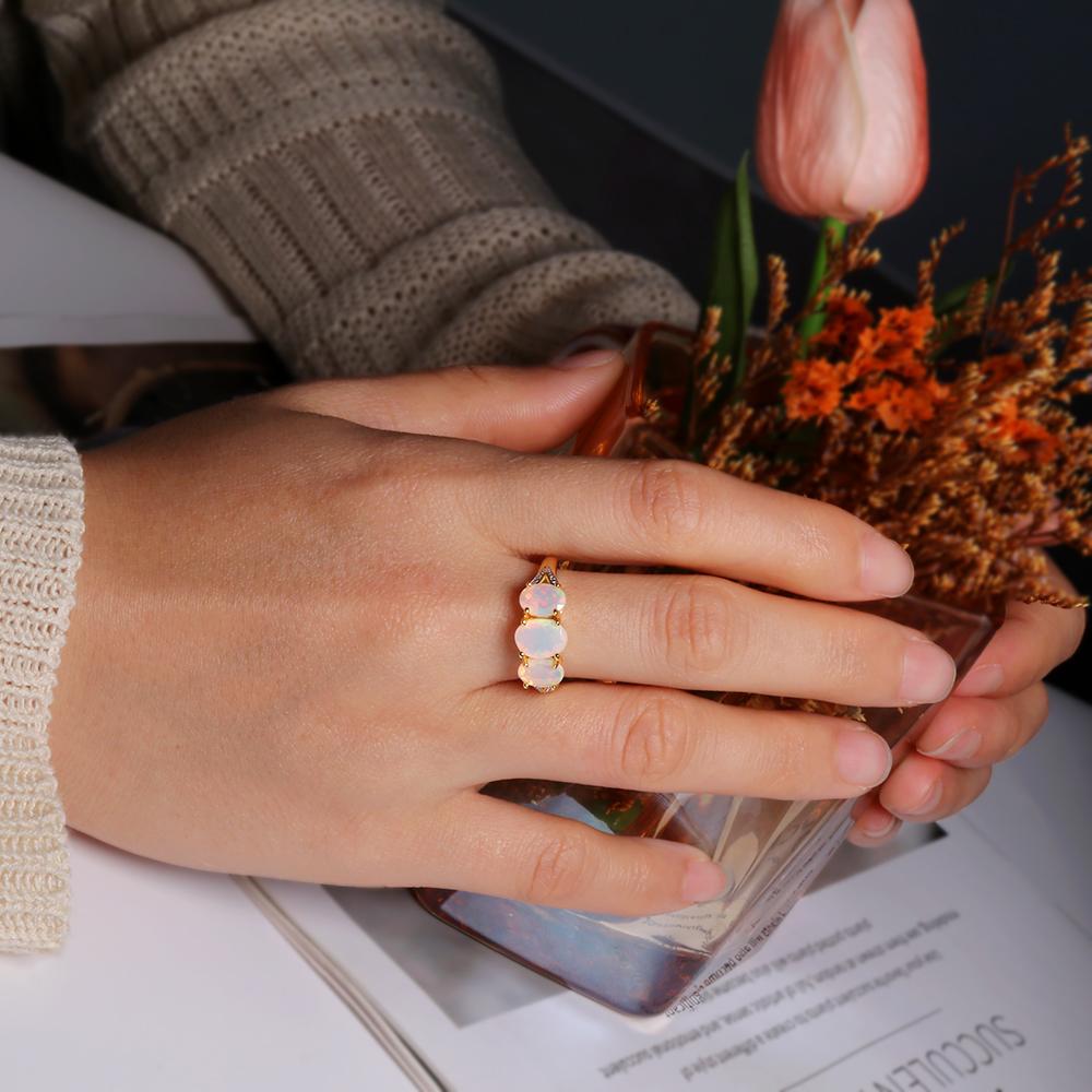 Luxury Fashion October Birthstone Natural Opal 925 Silver Ring Jewelry Gift for Women's Birthdays & Anniversaries & Banquets