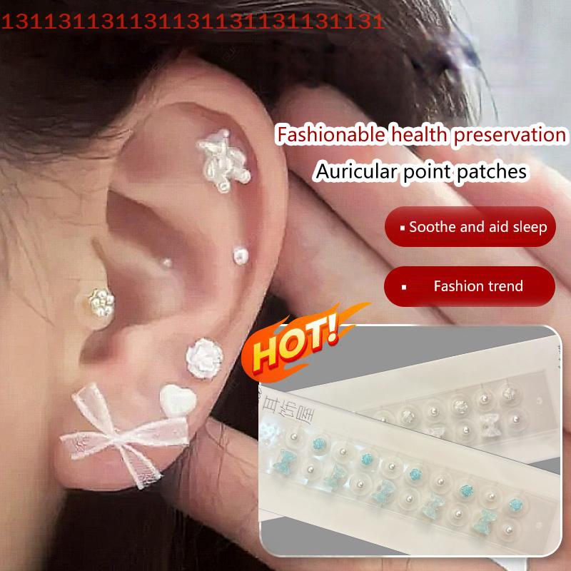 Fashion Exquisite Bowknot Colorful Flower Pearl Ear Point Stickers Ear Pressure Stick Acupuncture Auricular Ear Stickers Massage