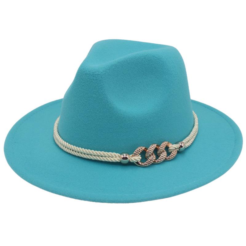 Jazz Hat Retro Men'S And Women'S Cotton Felt Hat Big Brim Panama Hat Gold Chain Hat