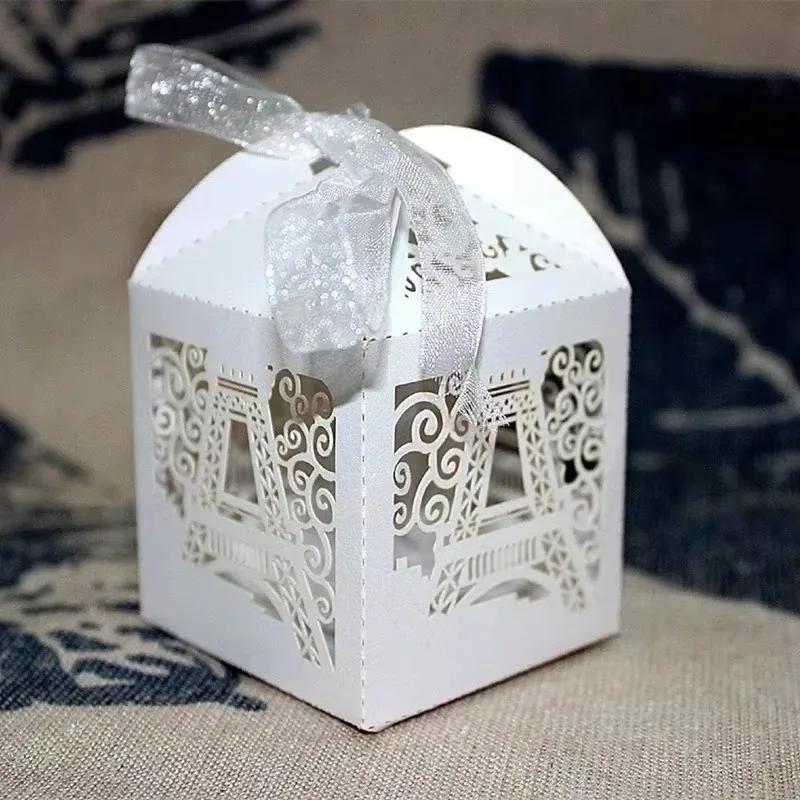 2025 New 50Pcs/Set Creative Hollow Tower Wedding Candy Box Gift Chocolate Candy Box Party Small Gift Packaging Boxes