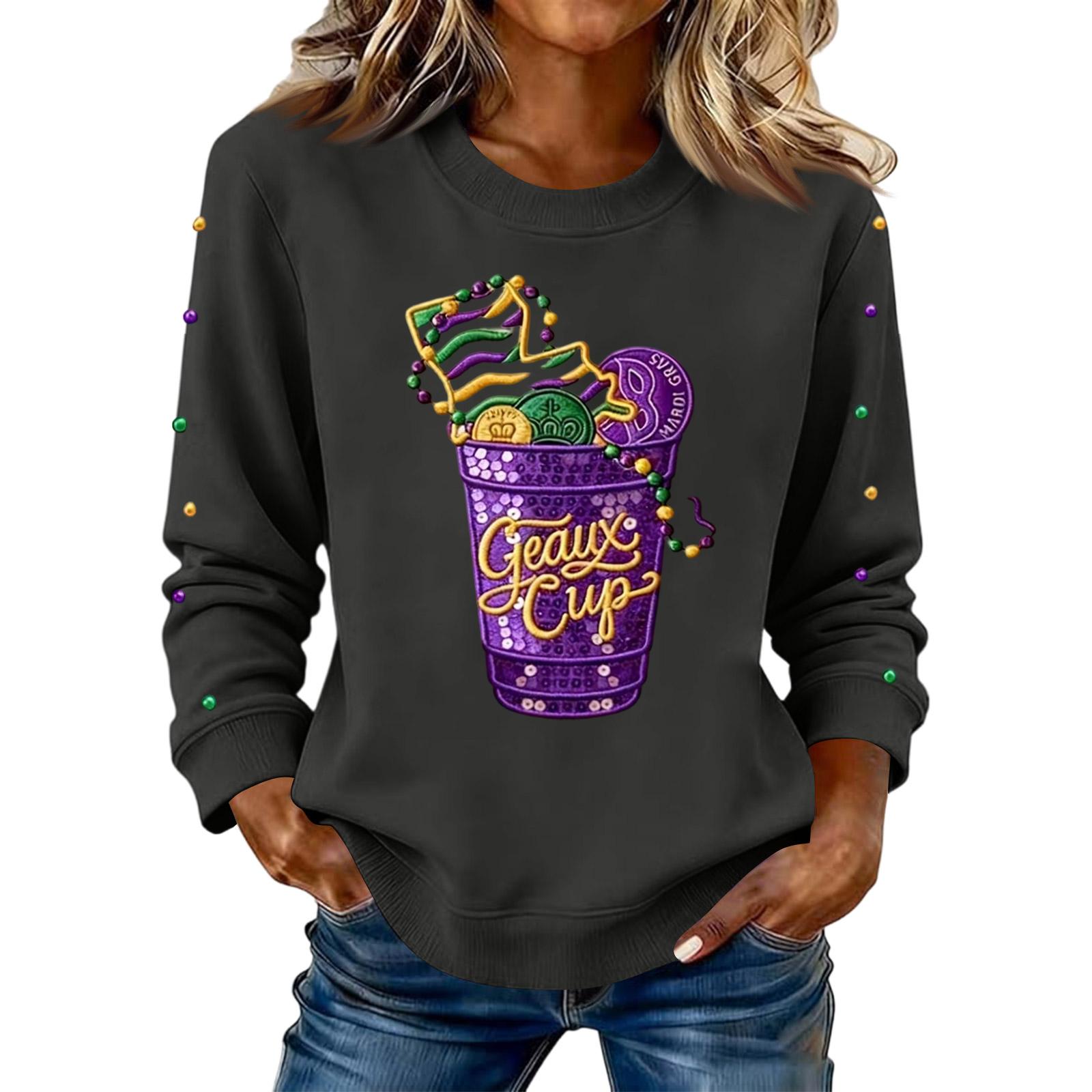 

Жіночий модний вільний світшот з довгим рукавом і круглим вирізом з принтом M чорний