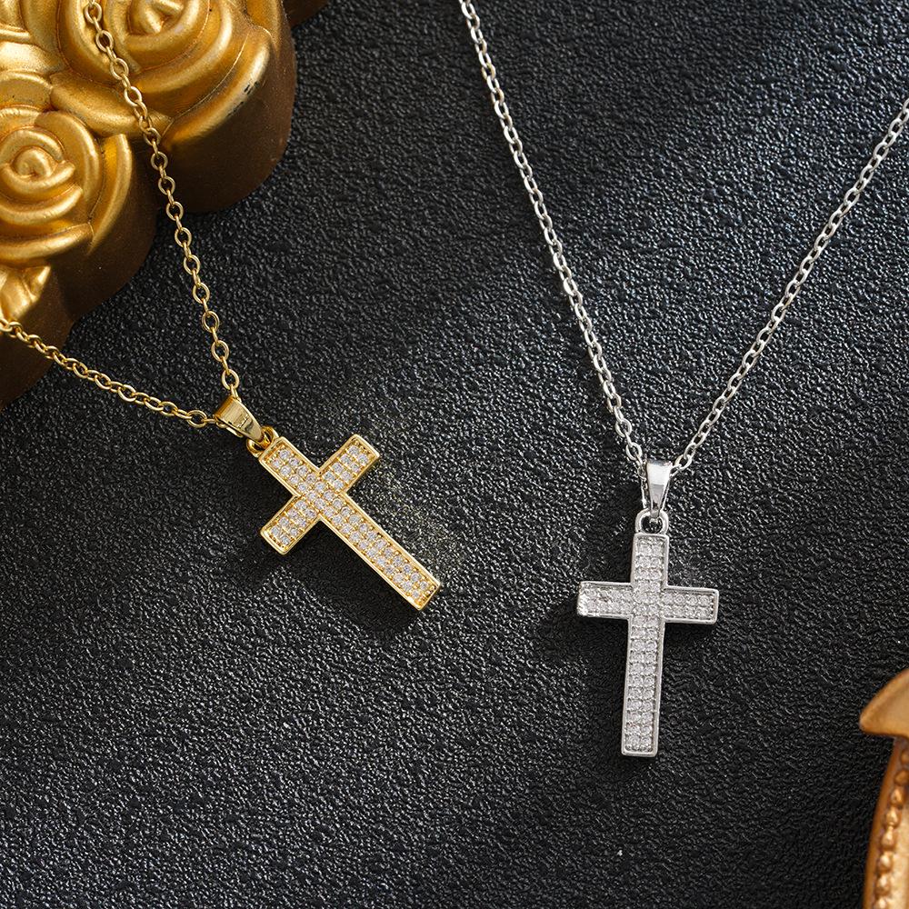 Elegant Titanium Steel Zircon Cross Pendant for Women - Durable, Non-Fading Jewelry