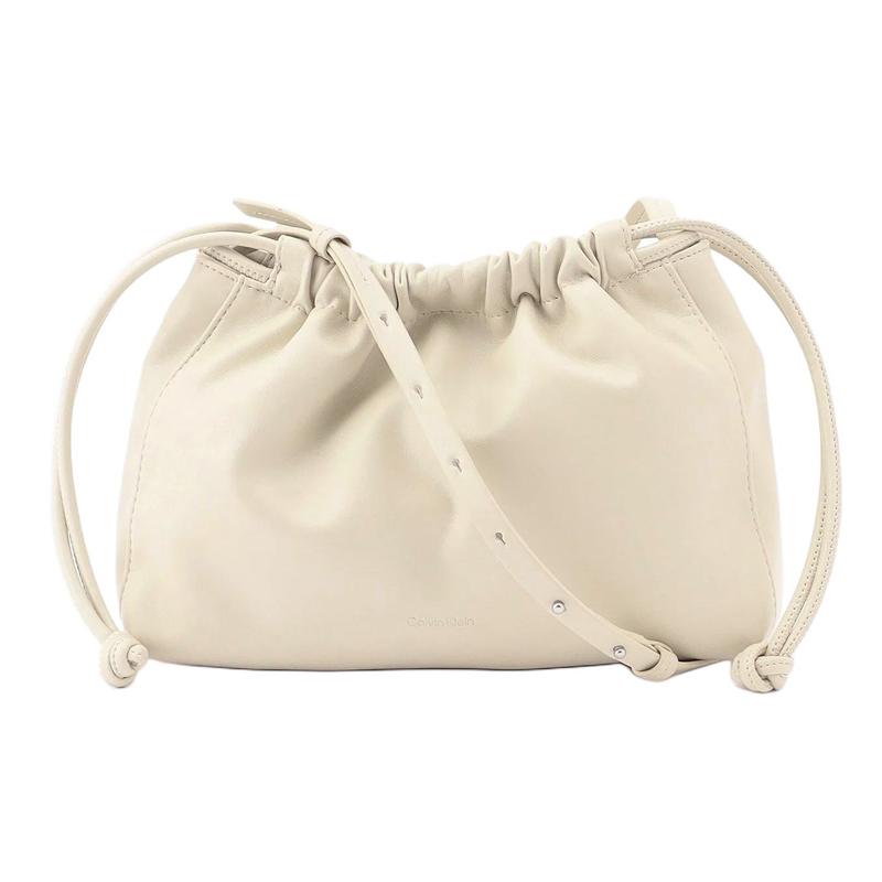 Calvin Klein Fashion Elegant Minimalist Textured Letter Drawstring Cloud Bag Shoulder Bag Medium Women bags Khaki Beige 4K3060G-PD7